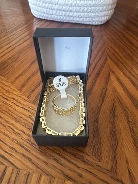 Gold-Tone Women's Fashion Bracelet and Ring Set - Size 8